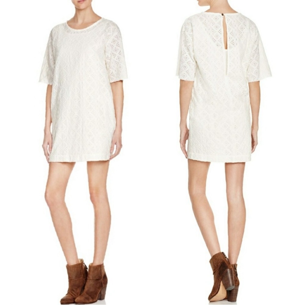 NWT Current/Elliot White Eyelet T-shirt Mini Dress Sz 0 Boho Festival Prairie